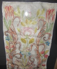Pair framed Swedish Dalmålning painting on leather flowers tulip rose 14×30″