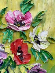 Unknown Expressionist Flower Still Life Oil Painting Impasto Vintage 59X49Cm