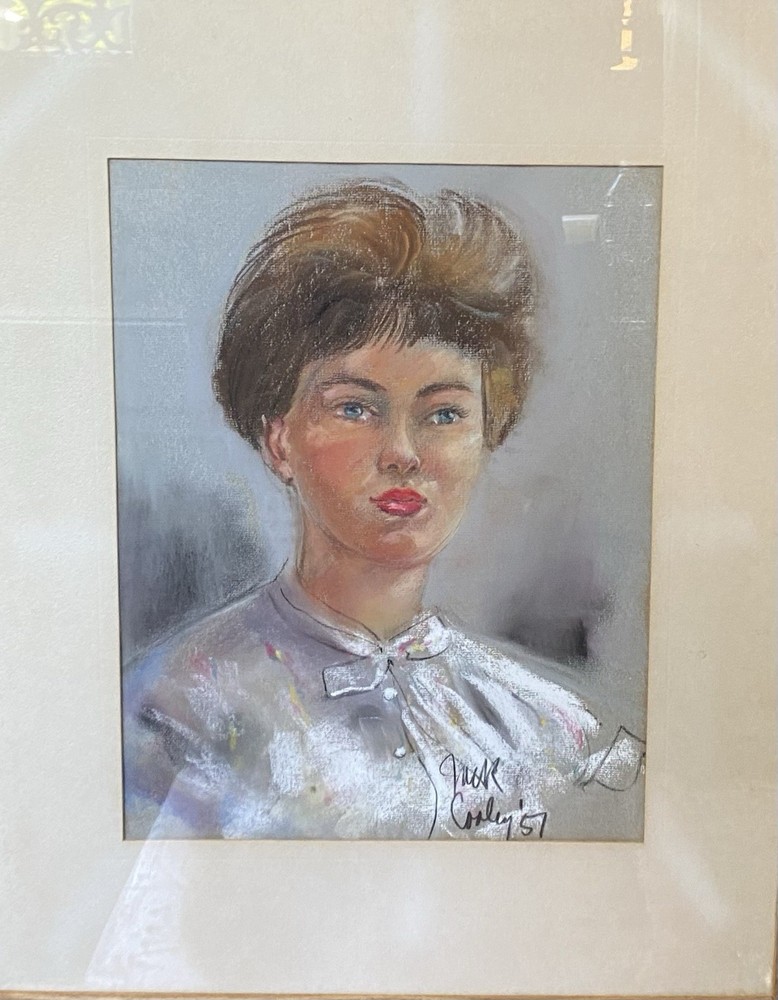 Vintage Pastel Mid Century Young Woman by New Orleans Artist Jack Cooley 1957