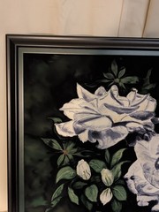 Large Gardenias Silk Floral Picture Art White Black Framed Stunning! 31×23″