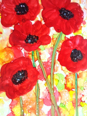 One Of A Kind – Original BIG BRIGHT RED POPPY FLOWERS FLORAL Painting 8×10