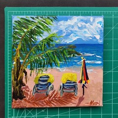 Clearwater Beach Painting Florida Palm Trees Original Art Chairs Ocean Holidays