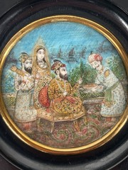 Lot Of Three 19th Century Indian Hand Painted Miniature Paintings Set In An Ebon