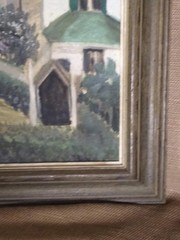 Vintage American Oil Painting Landscape Church Building Artist Signed Original