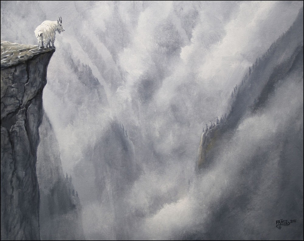 FRASE ORIGINAL PAINTING MOUNTAIN GOAT WILDLIFE ART LANDSCAPE DUCK STAMP ARTIST