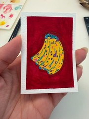 ACEO Original Gouache Painting 2.5×3.5in / Bananas Colorful/ Handmade Mini Art