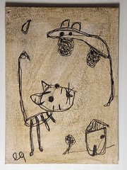 e9Art ACEO mouse and cat outsider art brut naive