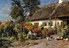Garden with chickens Art Giclee Printed Oil Painting Print