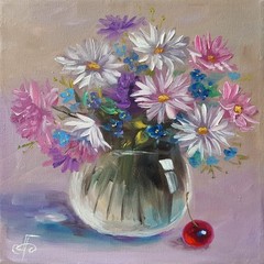 Wildflower Bouquet Original Oil Painting Still Life Impressionist Floral Decor