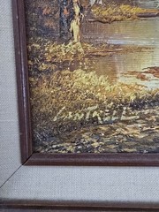 Autumn Creek Landscape Oil on Canvas, Signed Cantrell, Framed 16.5×14.5