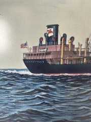 1959 T Hagiwara Yokohama Japan Watercolor Painting S.S. Conastoga Ship