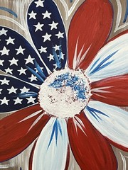 Hand Painted Patriotic USA Flower Acrylic 12×12” Canvas Panel Original