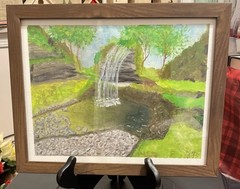 Watercolor Painting Framed Waterfall 10×13 Inches