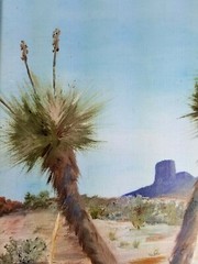 South West Theme Yucca In Bloom, Oil Canvas Framed Signed A Seawright dated 1984