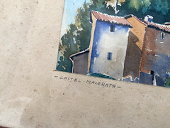 :: JOSEF SCHWARZFISCHER *1913 – 1995 WATERCOLOR MALERATA MACERATA CASTEL 1944 ITALY