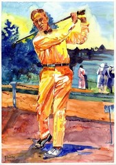 Bobby Jones Golf Legend – Original Handmade Watercolor Painting, One Of A Kind