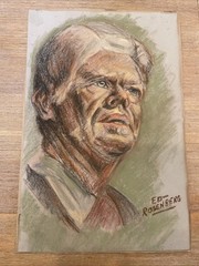 Former President Jimmy Carter Pastel Portrait, Signed By Ed Rosenberg 17” By 11”