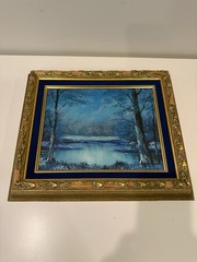 Vintage Oil on Canvas Framed Painting 10″ x 13″ Framed Landscape Anco Bilt Flaw