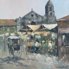 Orig1970CESAR BUENAVENTURA OIL PAINTING 37″FILIPINO IMPRESSIONISM STREET SCENE