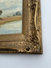 ANTIQUE PAINTING LANDSCAPE LAKE WITH FIGURE IMPRESSIONIST LISTED 1910’S SIGNED