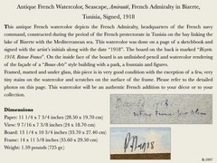 Antique French Watercolor Seascape French Admiralty Bizerte Tunisia Signed 1918