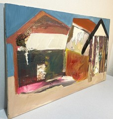 Richard Silva Abstract Oil Painting Collage Fresno California Art 3 Houses