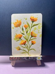 aceo original painting watercolor orange flowers DRC Art 2.5” x 3.5” COA