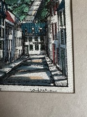 VTG Watercolor Ink Lithograph L’ascenseur Quebec Signed Jacques 8×10 Framed