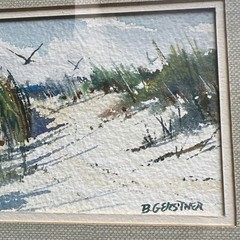 Signed Bernard Gerstner Small Original Painting of Sand Dunes, Dune Grass Birds