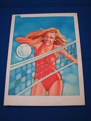 Original Art Painting Gary Palmer Female Blonde Woman Beach Volleyball Sports
