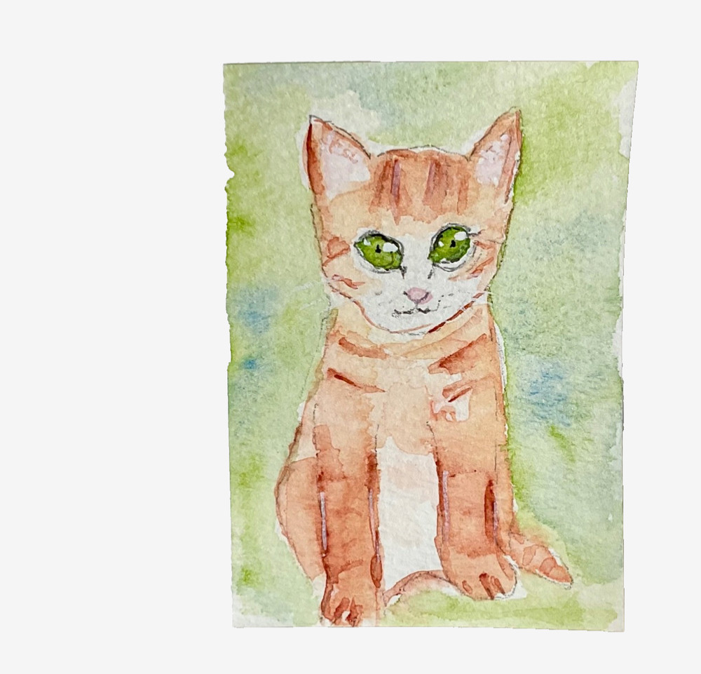 ACEO original cat ginger ATC OOAK Cherie Donnell