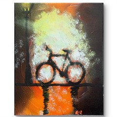 Foggy Abstract Acrylic 11×14 Bicycle Bike Lamppost Night Wall Art Signed MCR