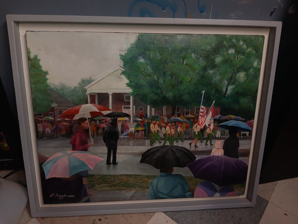 Vintage Original American Patriotic Parade LARGE Framed Expressionism Oil