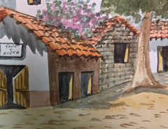Orig Signed Marco Antonio Diaz Watercolor – Village Street Scene ~ 9.75″ x 6.75″
