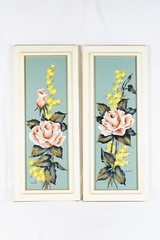 Murial, Two Rose Flowers Original Paintings Signed Muriel Framed Artworks