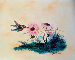 HAPPY LITTLE HUMMINGBIRD 20X16 Oil Original Painting Like Jenkins