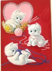 Cats Vintage hand-drawn picture Three kittens playing with balls of yarn Cute