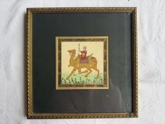 Framed Antique Painting of Man on Camel, Silk Canvas – Artist and Date Unknown