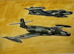 Royal Canadian Air Force CF-100 Canuck Plane Watercolor Painting & Pencil Art