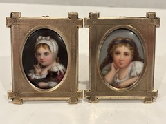 Antique Porcelain Hand Painted Portrait Miniature in Brass Frame 2” x 2.5”