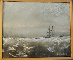 Leslie Shellow/Original Oil Painting/Signed/Ocean Scene/Boats/Nautical Art/Ships