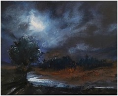 Painting Tonalist Moonlight Nocturne Cloudy Night Landscape Art Signed Max Kravt