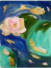 HARD WATER LILY POND FLOWERS 14×11 Original #5 Abstract PAPER Floral Fine Art