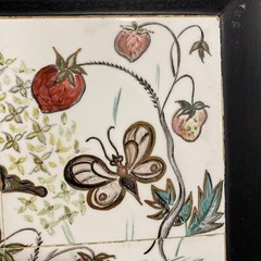 Aida Whedon Mid Century Hand Painted Tile Butterfly Strawberry Field Wood Frame