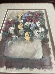 Russ Erickson Textured Rice Paper Art Vase Of Flowers 2004 Framed, Matted,Signed