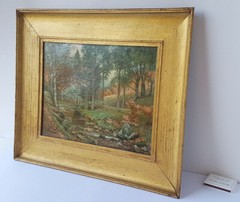 Painting Oil on Cardboard Landscape Wood Frame Signed around 1900 N416