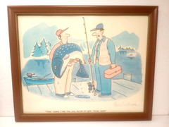 Vtg Leo Cullum Signed Autograph Fishermans Ralph Bright Comic Framed Water Color