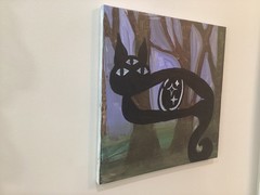 Third eye woods cat original abstract art acrylic painting on canvas 10 x 10 in