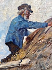 Axel Aabrink Reet Thatched Roof Painter Oil Painting Signed Original Framed