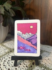 Original Mixed media, Mountain Landscape ACEO, OOAK, ATC